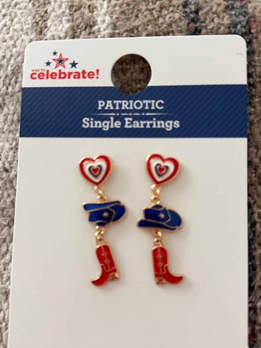 Celebrate It Red, White & Blue Patriotic Heart Cowboy Boot Drop Earrings